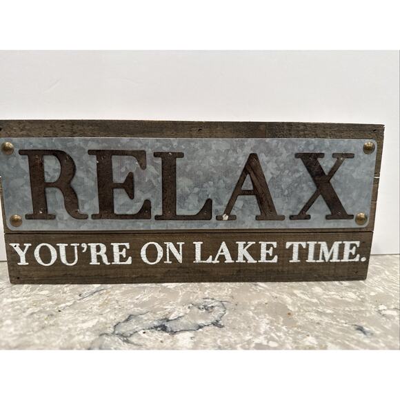 Mudpie Wood Metal Farmhouse Decor Sign - Relax You're On Lake Time - Picture 2 of 8